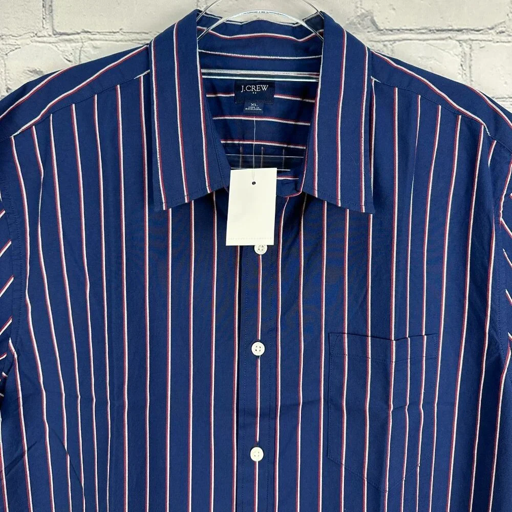 J.Crew Men's Double Striped Dobby Short‎ Sleeve Short, Size XL, Navy/White/Red